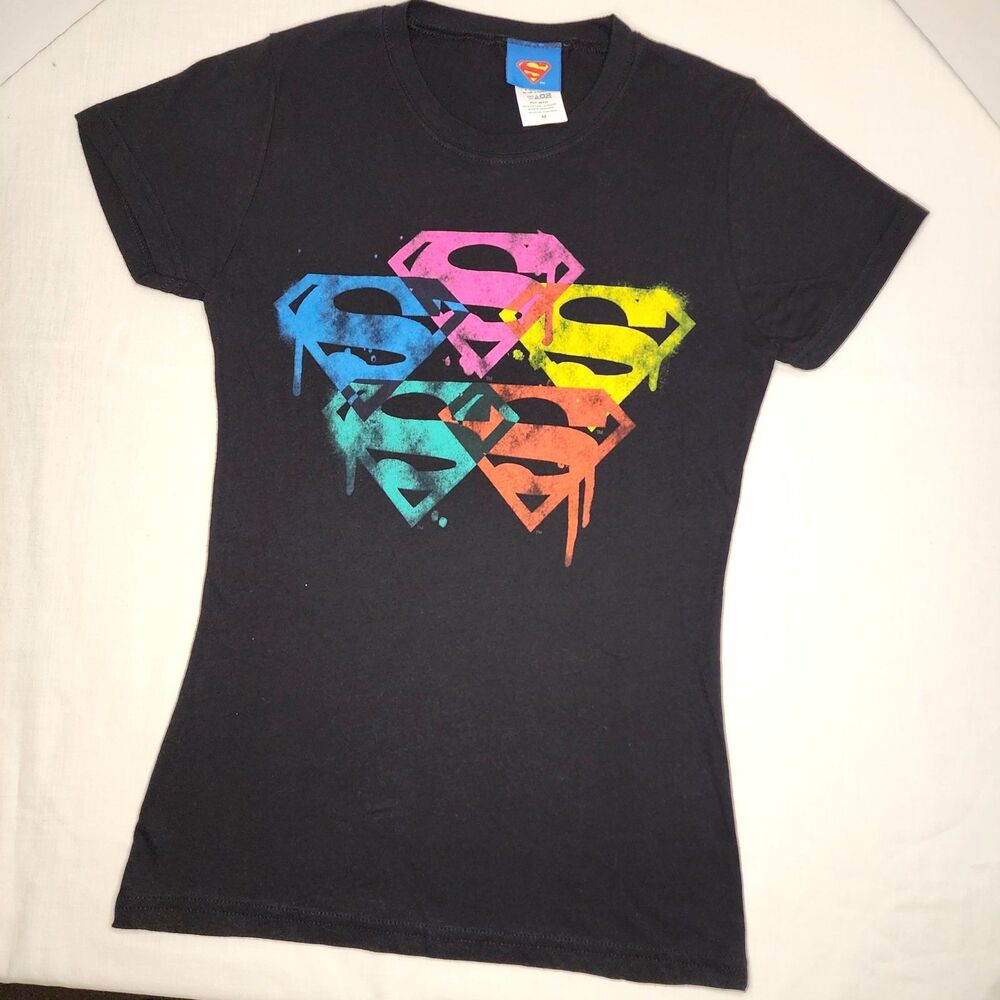 Vintage DC Comics Superman Spray Paint Graffiti Logo Graphic Tee Shirt Juniors M